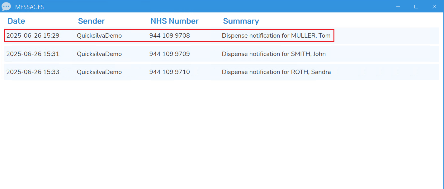 image showing the Quicksilva Toolbar with the messages panel open with a document highlighted Quicksilva Toolbar message panel