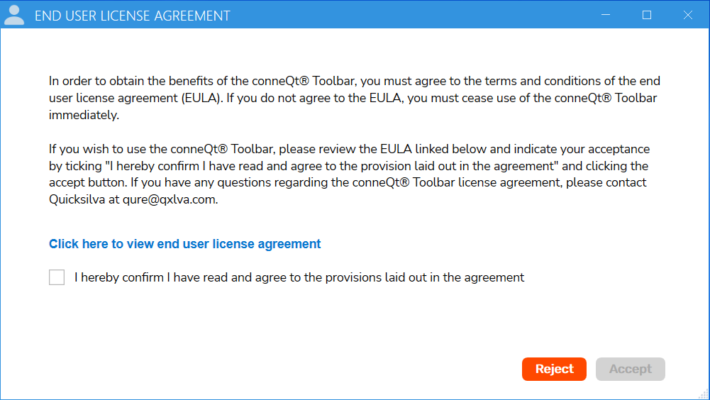 image showing the Quicksilva Toolbar End User License Agreement Quicksilva Toolbar EULA