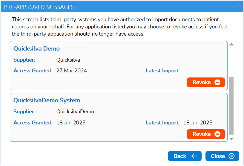 image showing the Quicksilva Toolbar revocation of access to third-party systems Quicksilva Toolbar revoke access